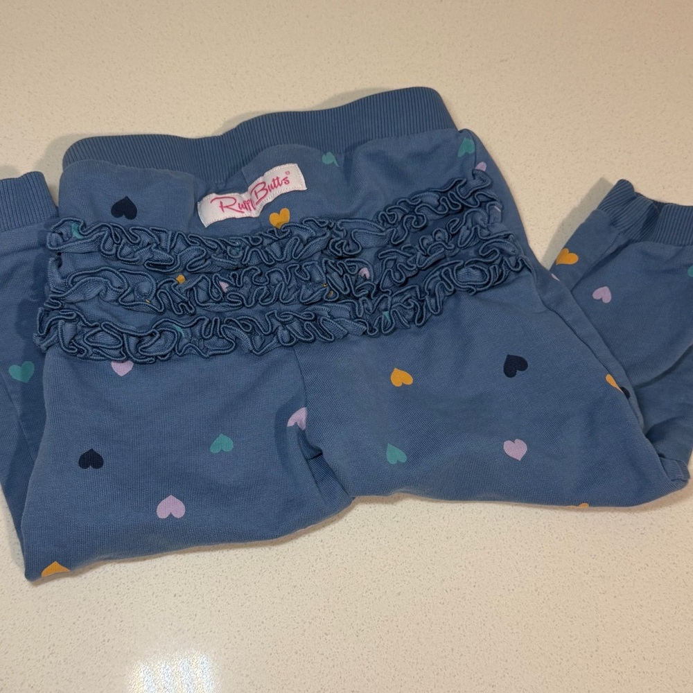 Ruffle Butts 2T Blue Toddler Girl Heart Sweat Pants - Picture 1 of 3
